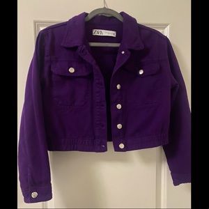 ZARA cropped purple jean jacket